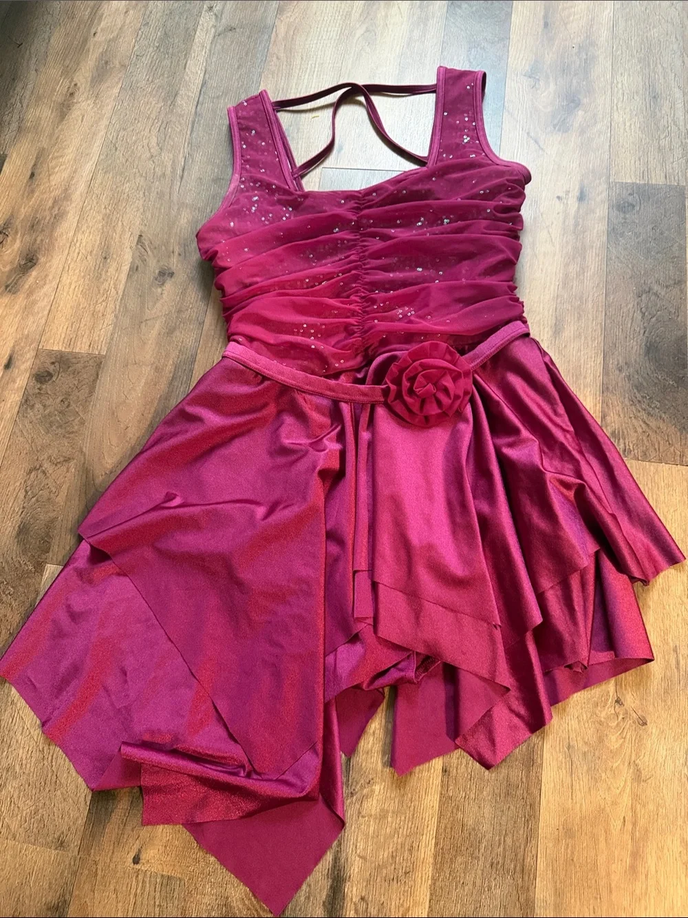 Womens Sparkle Dance Dress with Flower Waist - Magenta
